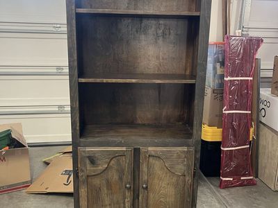 Solid Rustic Wooden Bookshelf with Lower Storage Cabinet