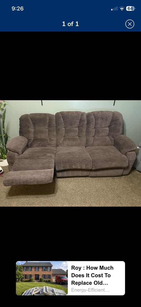 Brown Reclining Sofa, Used