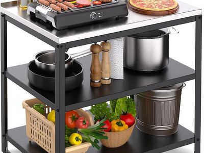 NEW Stainless Steel Outdoor Prep Table, 3-Tier Heavy Duty Grill & BBQ Prep Station, Rust-Resistant Utility Table (No Sink)