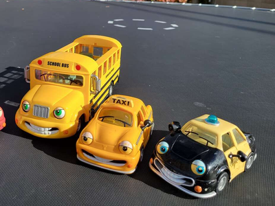 3 Chevron Techron cars- Tyler Taxi, Patty Patrol (police car), Sally School Bus
