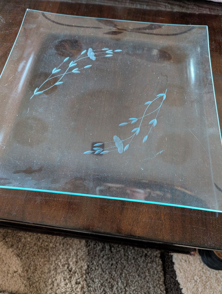 Princess house Square Glass Plate Tray with Etched Floral Vine Design