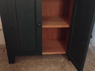 Dark Green Wooden Cabinet with Interior Shelf - Versatile Storage Solution