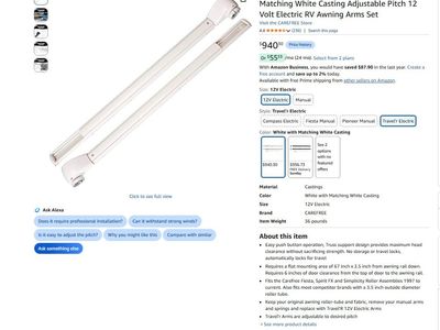 Carefree OV25APHW Travel'r 12V Electric RV Awning Arms Set White