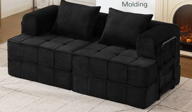 New - Korser Corduroy Folding Mattress Couch w/ Fixed-Shape Frame Convertible Modular Floor Sleeper Sofa w/ Pillows