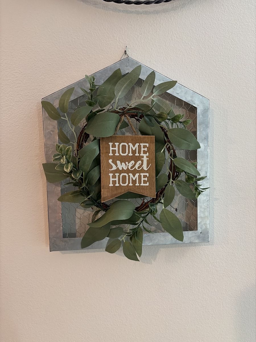 Farmhouse Style Home Sweet Home Galvanized Metal & Greenery Wall Decor