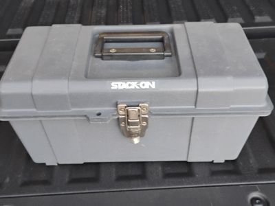 Stack-On Plastic Tool Box with Assorted Hand Tools including Craftsman and Husky