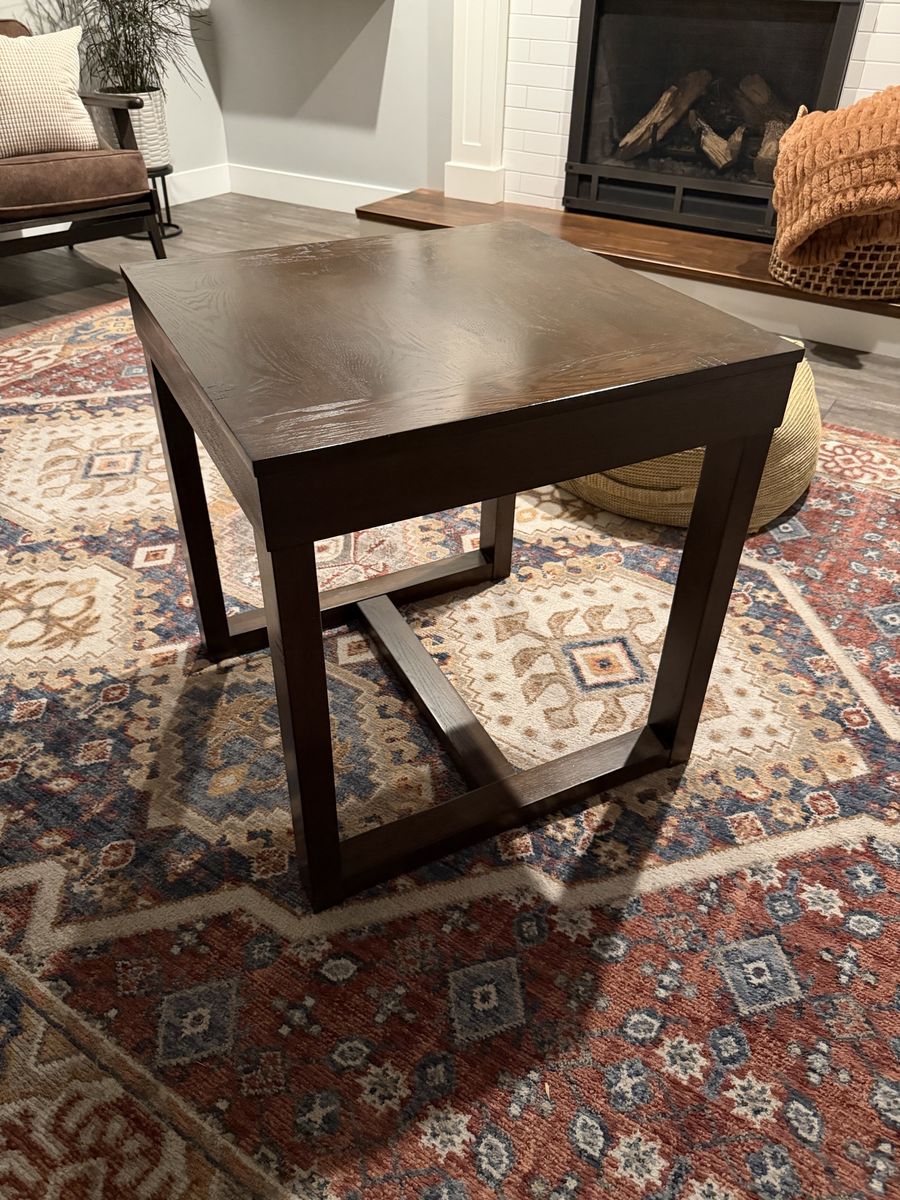 Dark Brown Square Wood Side Table / End Table
