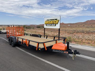 2027 RawMaxx Black and Orange 7 X 22 Split Ramp Utility Flatbed Trailer 10K