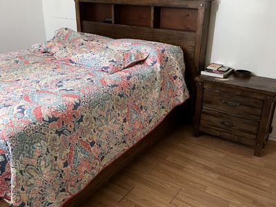 Wooden Bedroom Set - Bed Frame, Headboard with Storage, Dresser with Mirror, Nightstand