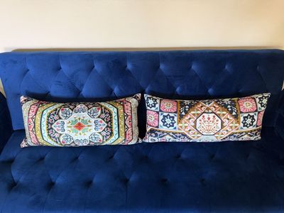Anthropologie Velvet Boho Medallion Embroidered Lumbar Throw Pillows - Set of 2, 20" x 12" A different pattern on each side.
