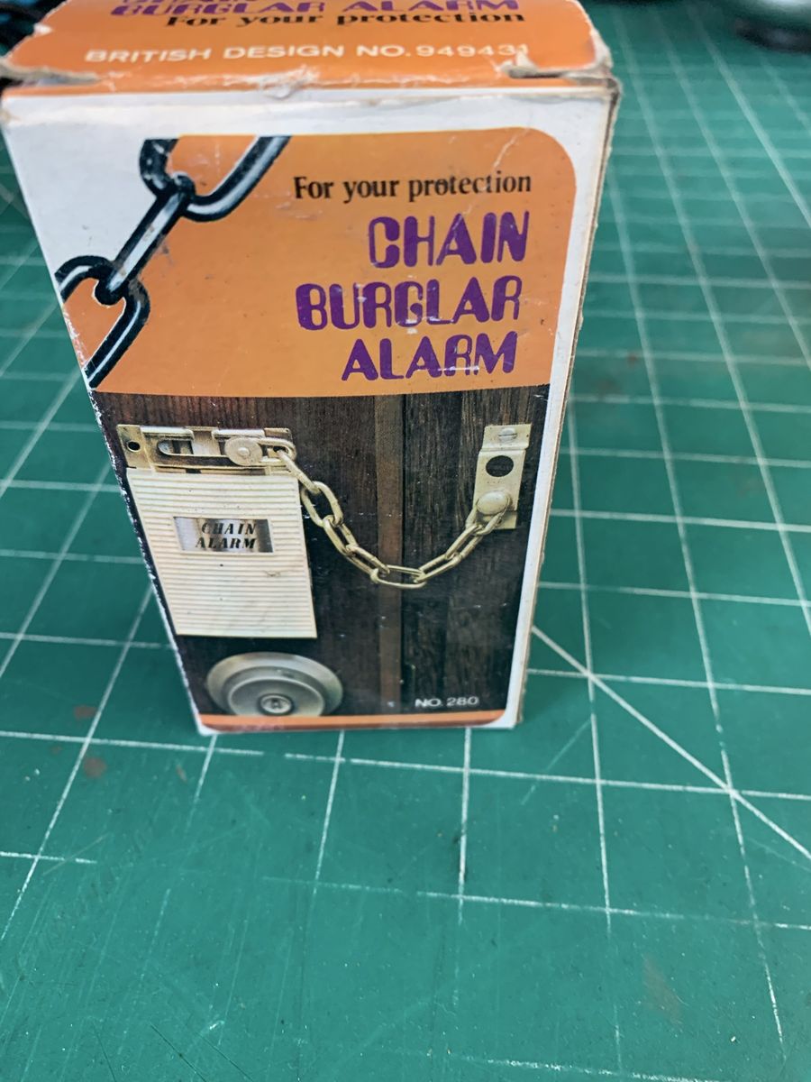 Vintage British Design No. 949431 Chain Burglar Alarm - New Old Stock, Collectible Home Security