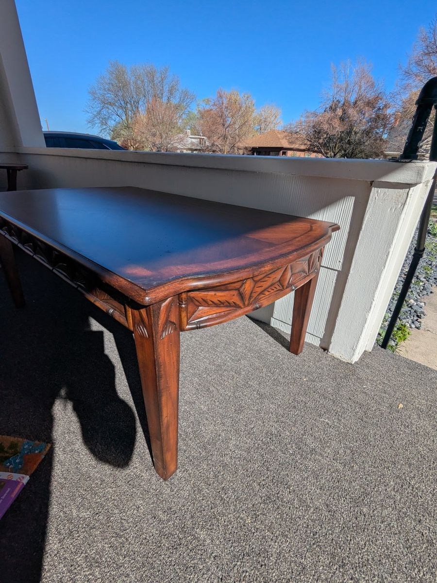 Solid Wood Coffee Table – Unique Carved Detail