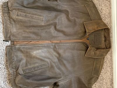 Vintage Croft & Barrow Men's Brown Distressed Leather Bomber Jacket Size XL