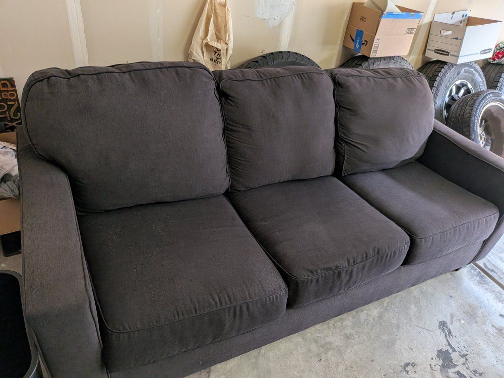 Dark Gray Fabric Sofa - 3-Seater Couch with Removable Cushions
