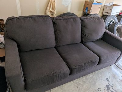 Dark Gray Fabric Sofa - 3-Seater Couch with Removable Cushions