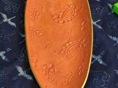 B ware red oval serving platter