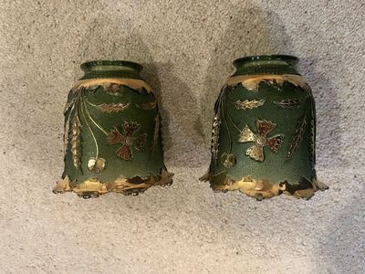 Set of Two Glass Emerald Green Lamp Shades - Delaware Pattern