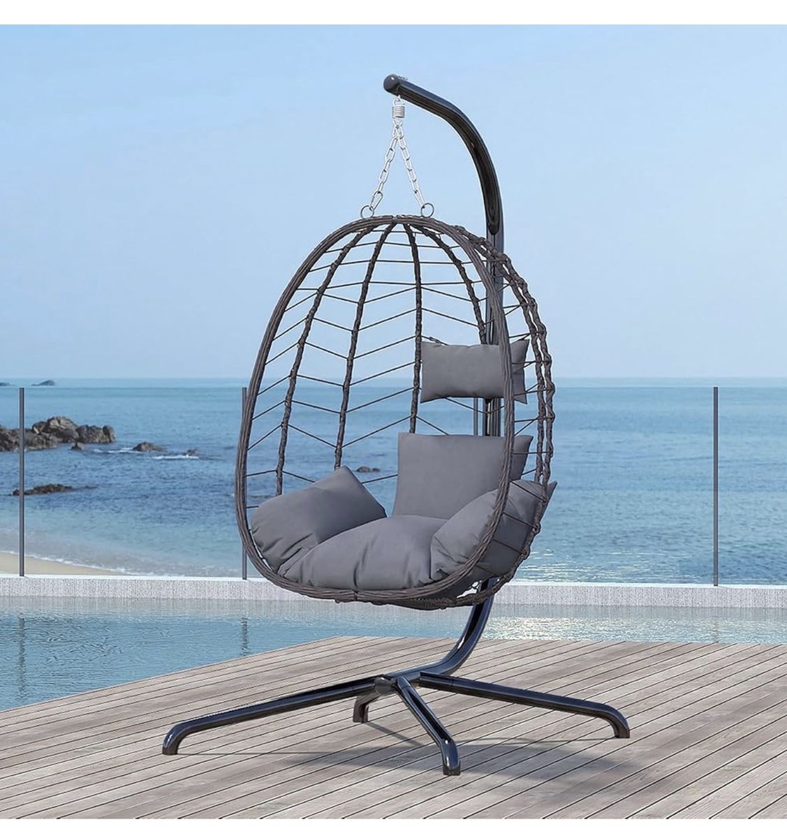 Hanging Egg Chair with Stand, Swinging Egg Chair Outdoor Indoor