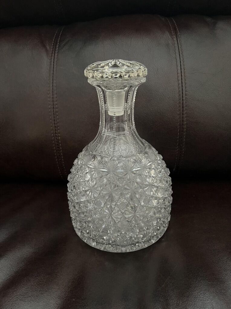 Antique American Brilliant Cut Glass Crystal Water/Wine Decanter Liquor Bottle