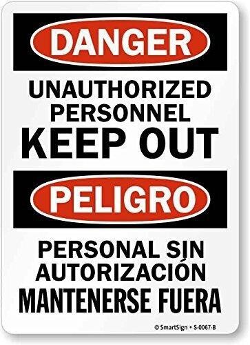 5pk Danger Unauthorized Personnel Sign 10 x 14in
