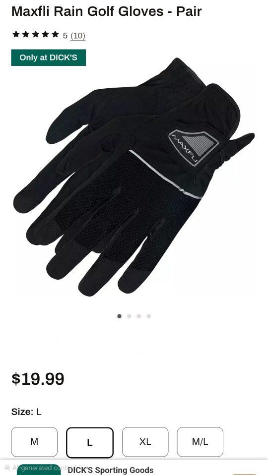 New Maxfli Rain Golf Gloves - Size L - Micro-Suede Pair