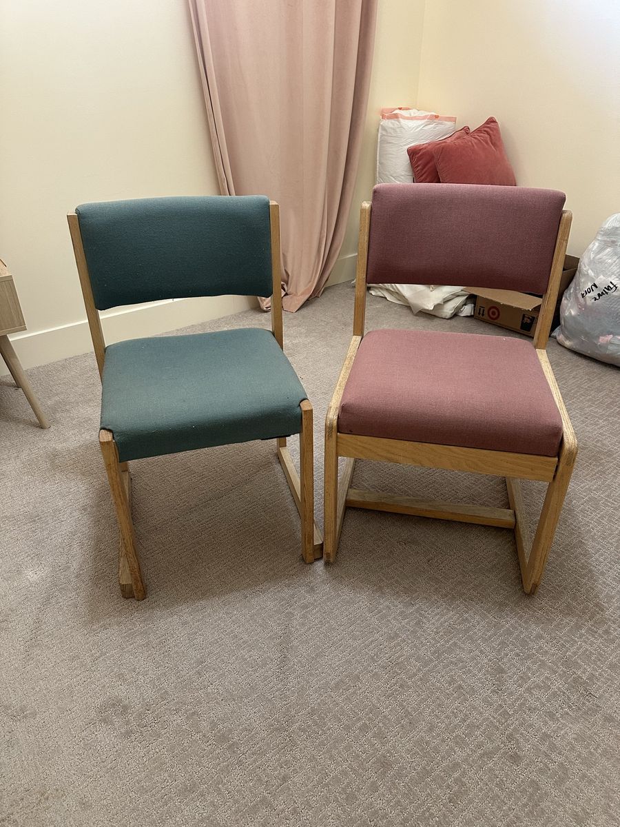 Vintage Mid-Century Modern Wood Frame Office/Dining Chairs - Pair