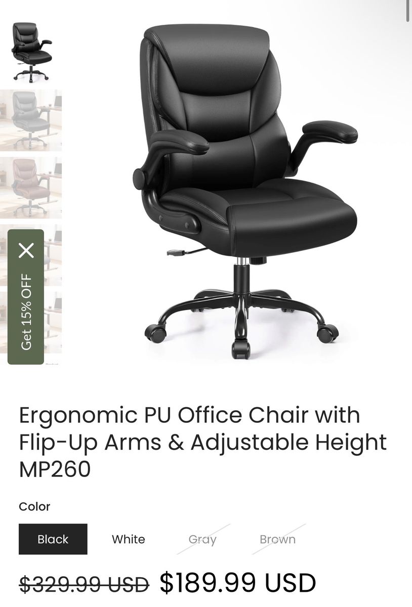 Office Chair with Flip-Up Arms & Adjustable