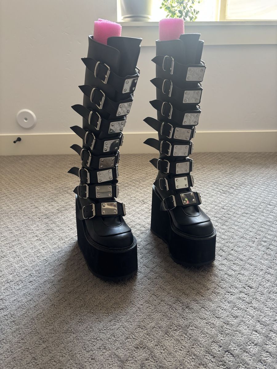 Demonia SWING-815 black platform knee high boots