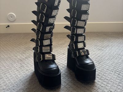 Demonia SWING-815 black platform knee high boots