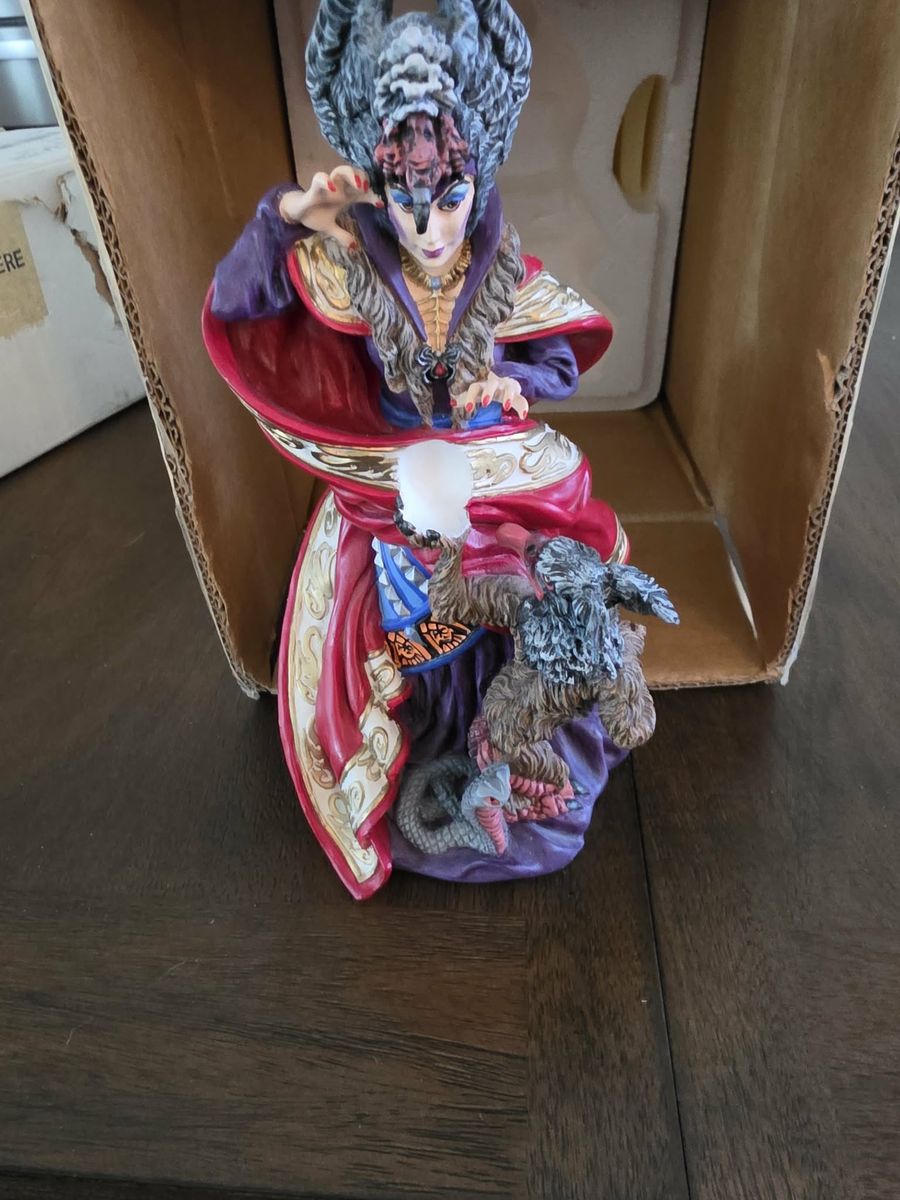 Vintage Fantasy Sorceress Queen Figurine with Creatures & Magic Orb