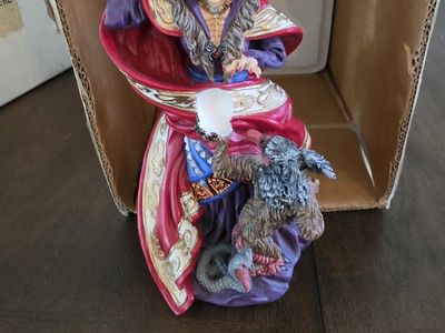 Vintage Fantasy Sorceress Queen Figurine with Creatures & Magic Orb