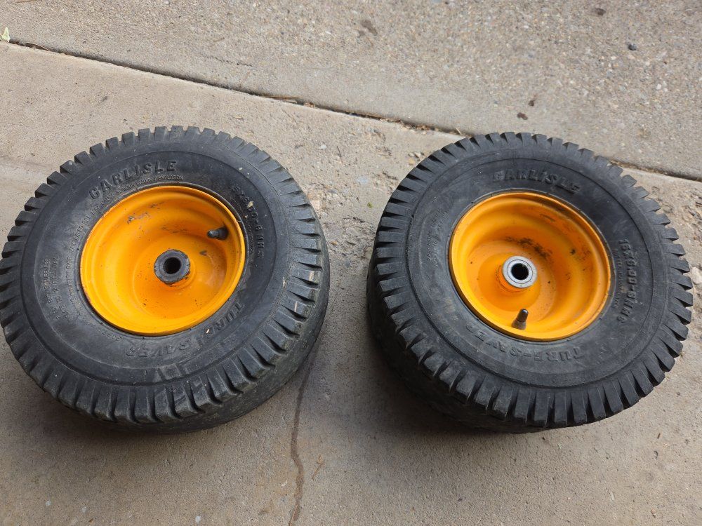 Pair of Carlisle Turf Saver Lawn Mower Wheels 15x6.00-6 NHS Yellow Rims