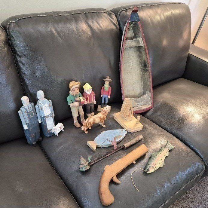 Folk Art Collection: Figures, Animals, Boat, Fish, and Gun