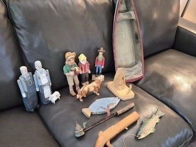 Folk Art Collection: Figures, Animals, Boat, Fish, and Gun