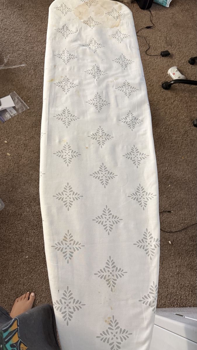 Patterned Ironing Board with Grey Leaf Design - Used, Stains Present