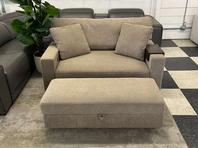 LIKE NEW!! COSTCO THOMASVILLE GILROY FABRIC OVERSIZED STORAGE CHAIR & STORAGE OTTOMAN!!