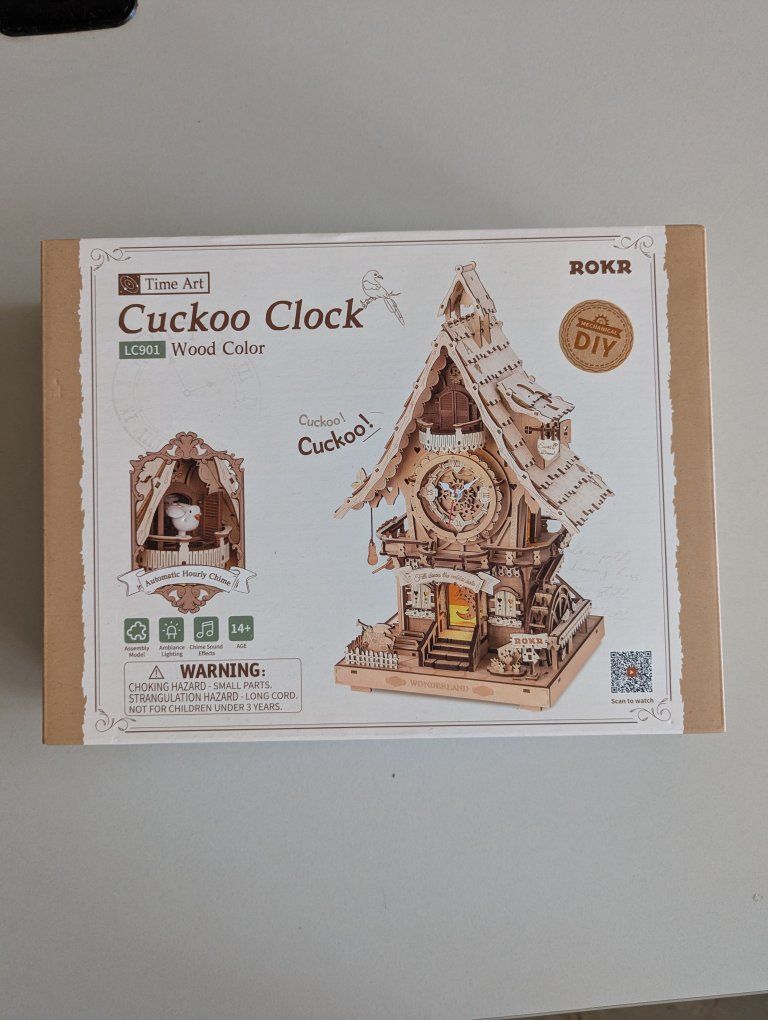 ROKR Time Art LC901 Wood Color Cuckoo Clock DIY 3D Wooden Puzzle Kit with Hourly Chime