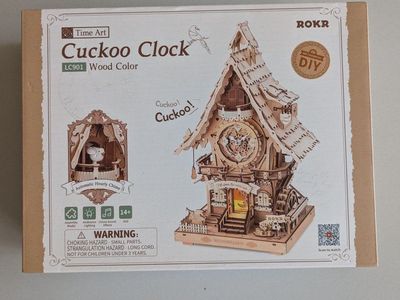 ROKR Time Art LC901 Wood Color Cuckoo Clock DIY 3D Wooden Puzzle Kit with Hourly Chime