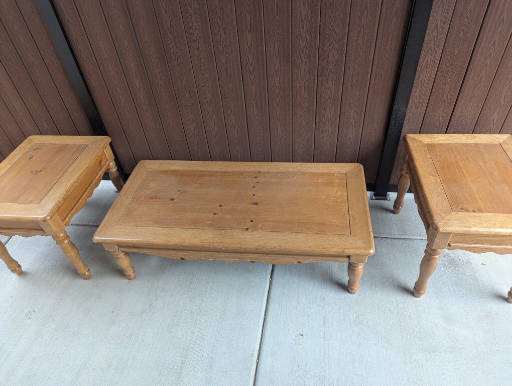 Wooden end tables and coffee table