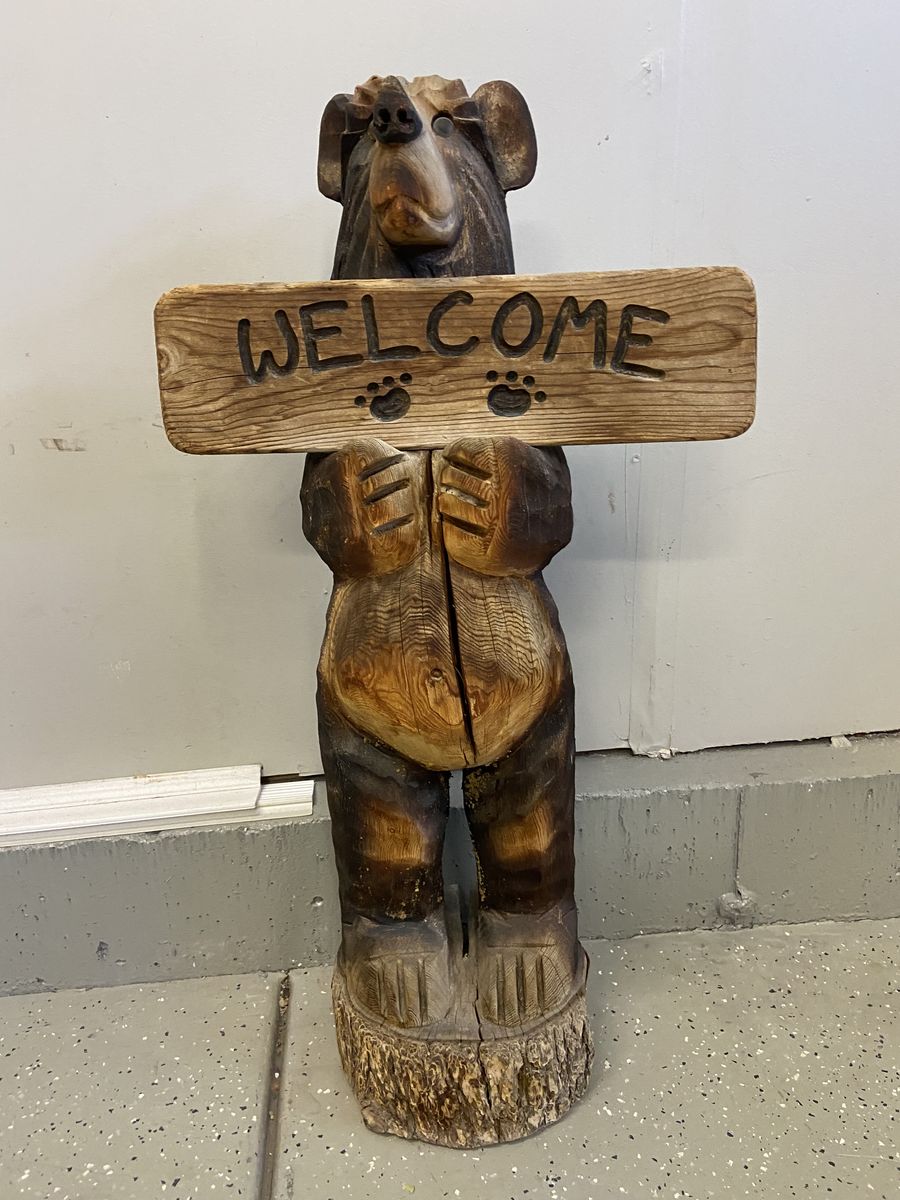 Chainsaw Carved Wooden Bear Sculptures – Set of 2 | Cabin/Lodge Décor