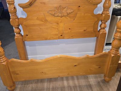 Wooden Headboard and Footboard Set - Queen Size - Decorative Carved Detail