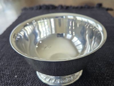 Vintage Silver Tone Footed Bowl with Decorative Rim