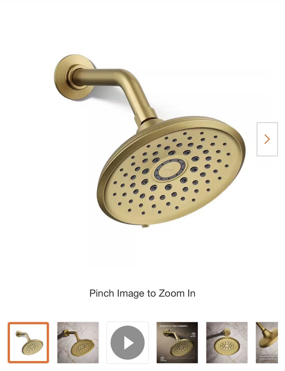 Gold Kohler Shower Head -  New, Cursiva