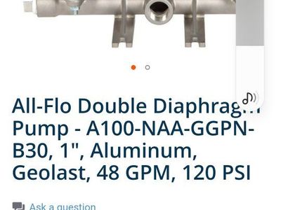 All-Flo A100-NAA-GGPN-B30 Double Diaphragm Pump, 1" Aluminum, 48 GPM, 120 PSI