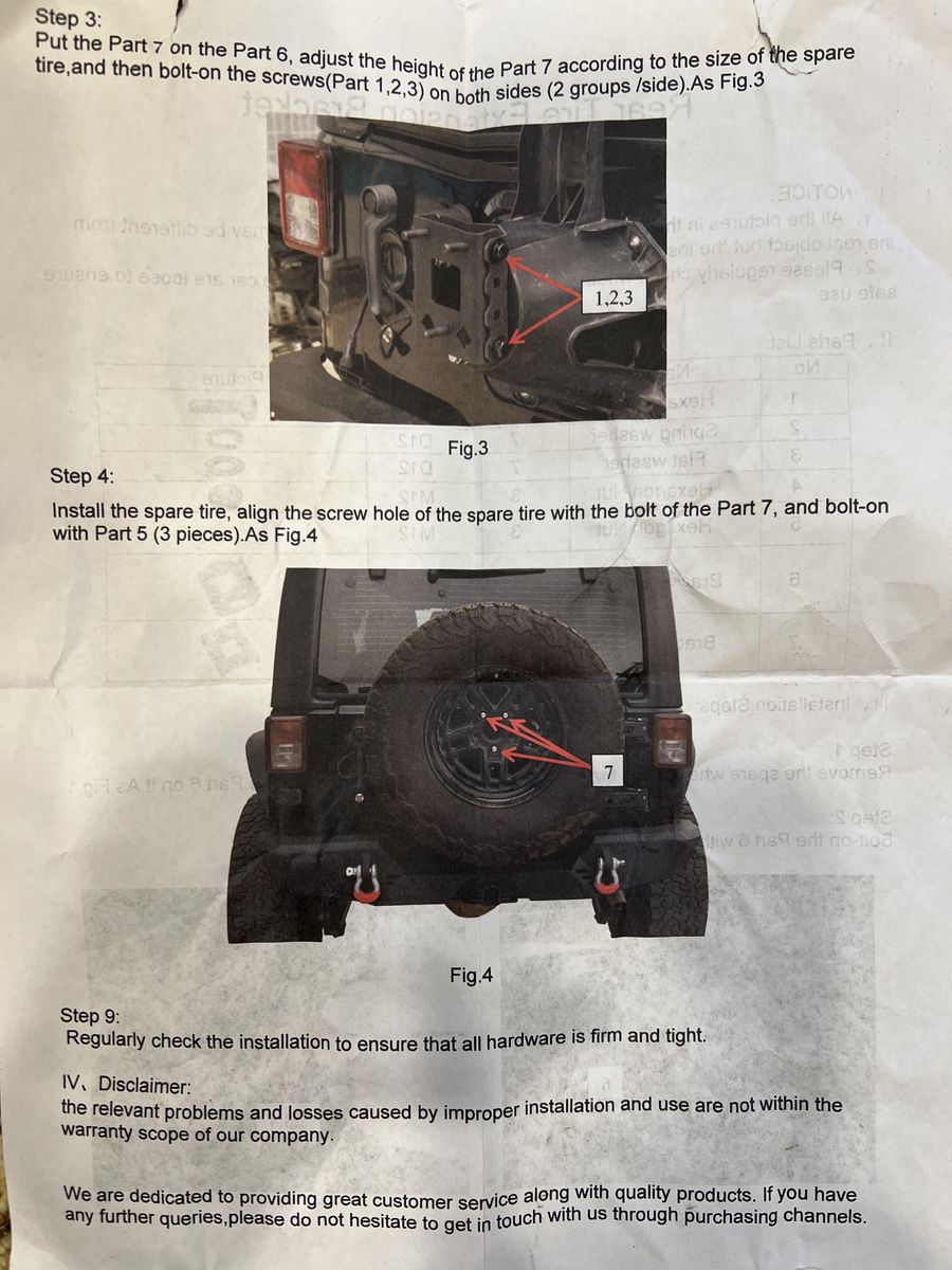 Jeep Wrangler JK 2007-2018 Rear Spare Tire Extension Bracket Kit - New in Box