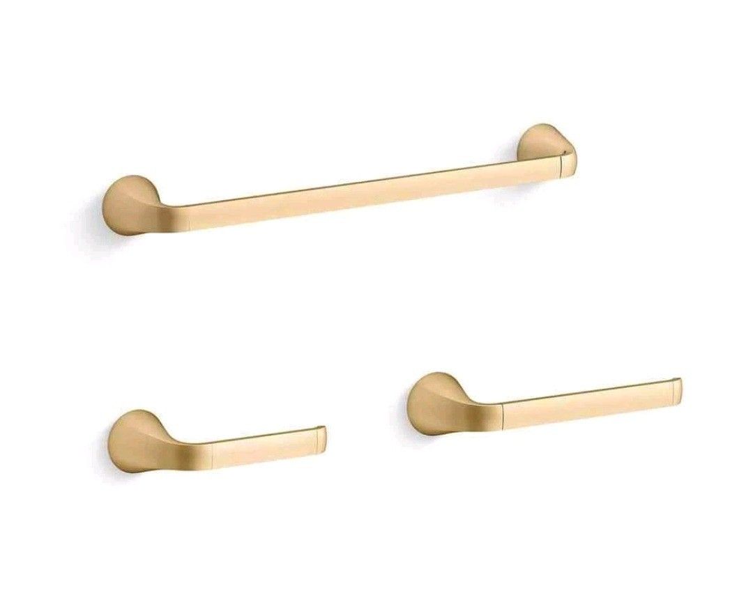 NEW Kohler Cursiva 3-Piece Bath Hardware Set in Vibrant Brushed Modern Brass