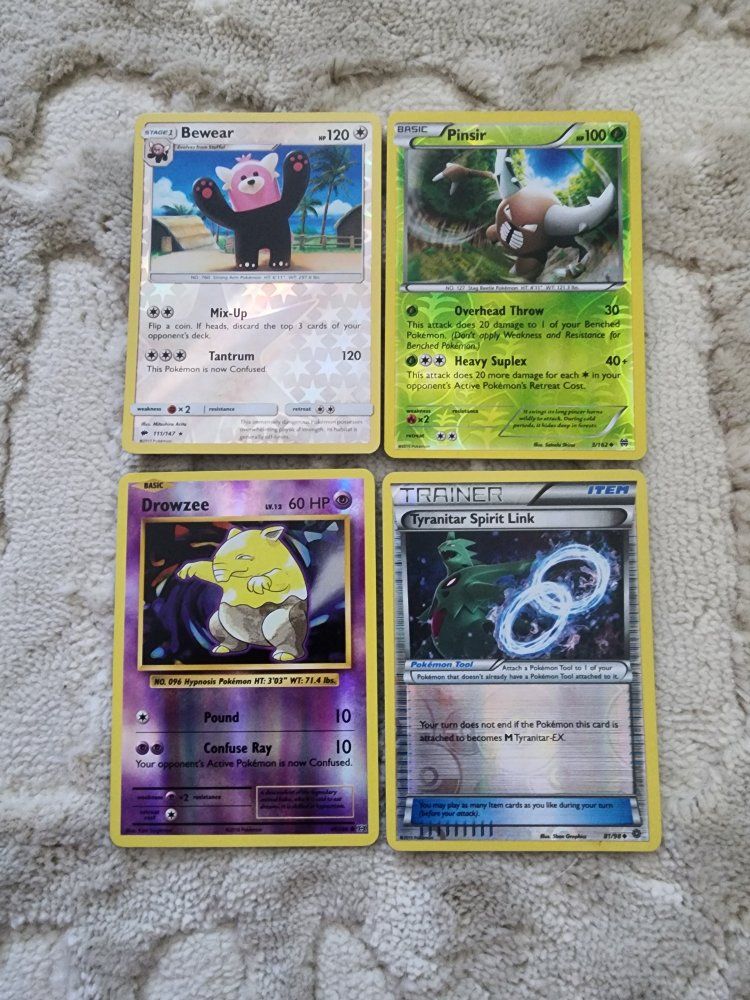 Pokémon TCG Vintage Reverse Holo Card Lot: Bewear, Pinsir, Drowzee, & Tyranitar Spirit Link