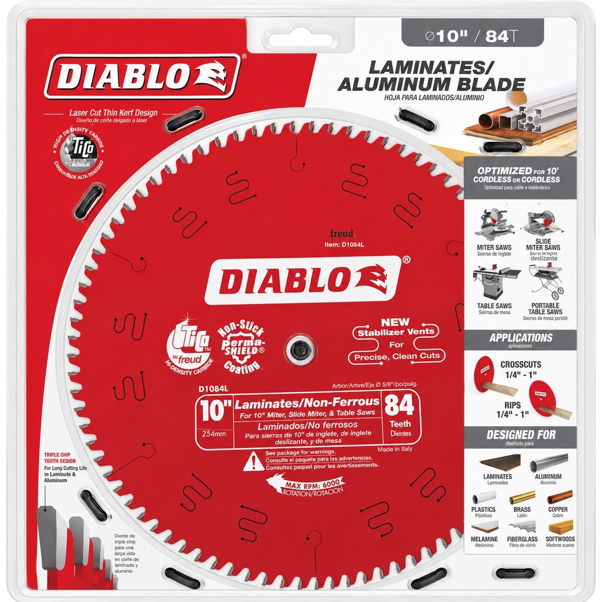 Diablo 10” 84-Tooth Laminate & Aluminum Saw Blade – New