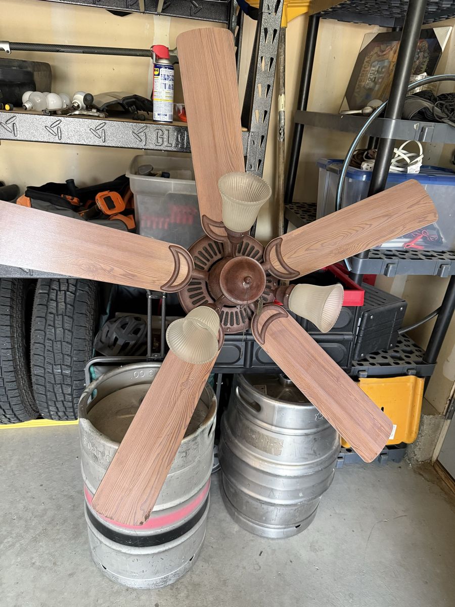 52" Wooden Ceiling Fan with 4 lights and Slanted Ceiling Bracket