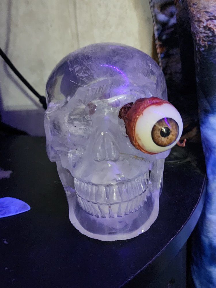 Clear Rainbow Quartz 5" Crysta Skull Decor with Pop-Out Eyeball